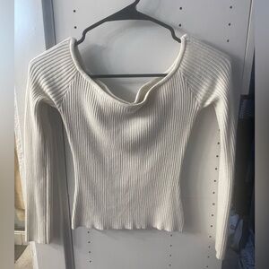 Cute! Off shoulder off white sweater from stitch and feather